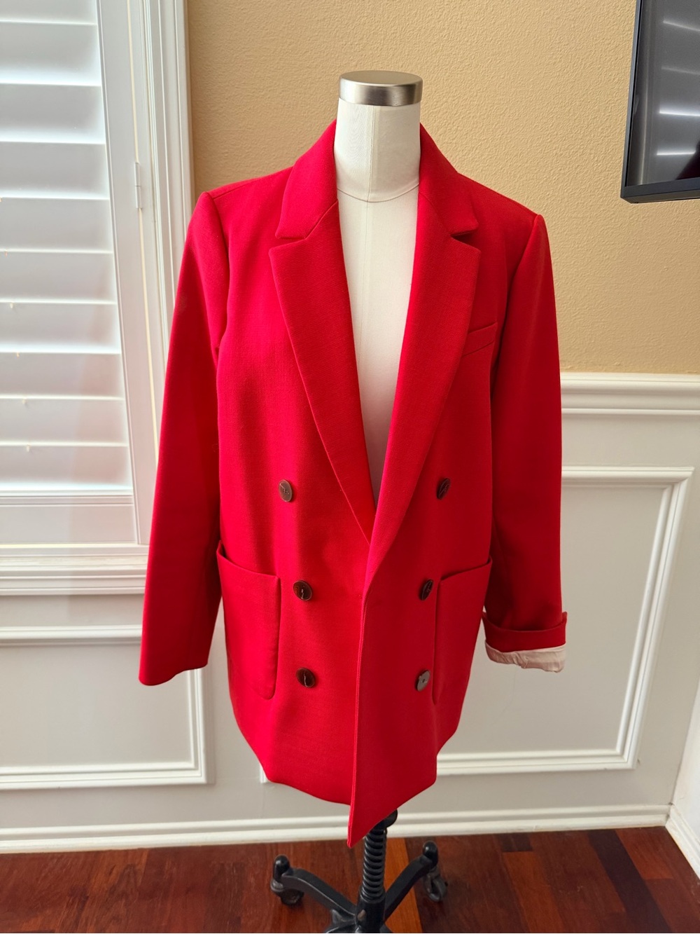 Sezane Michele Red Double-Breasted Blazer